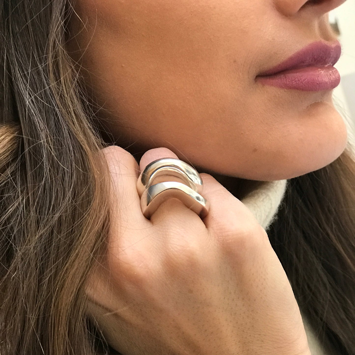 Open cuff ring in blackened silver