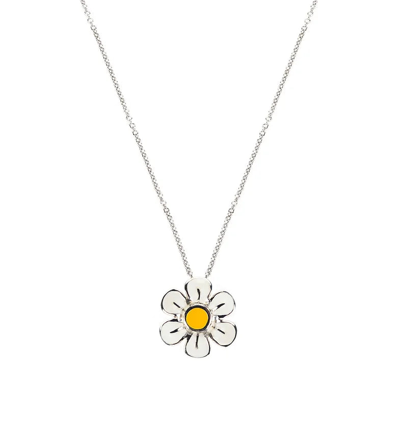 Collana argento con margherita smalto bianco