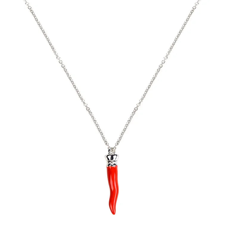 Collana argento con cornetto smalto rosso