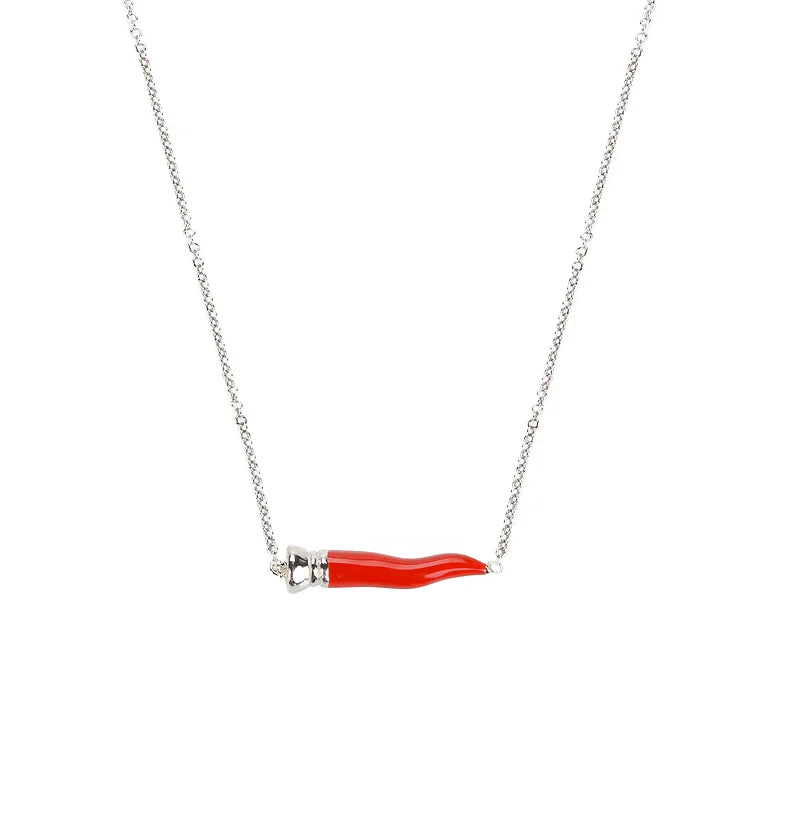 Collana argento con cornetto e smalto rosso