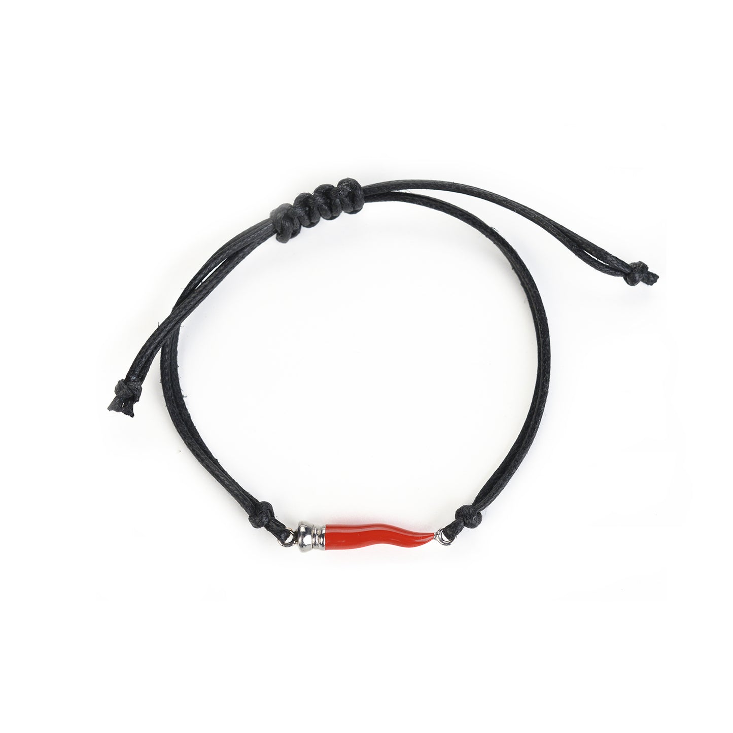 Bracciale cordino con con cornetto argento e smalto rosso