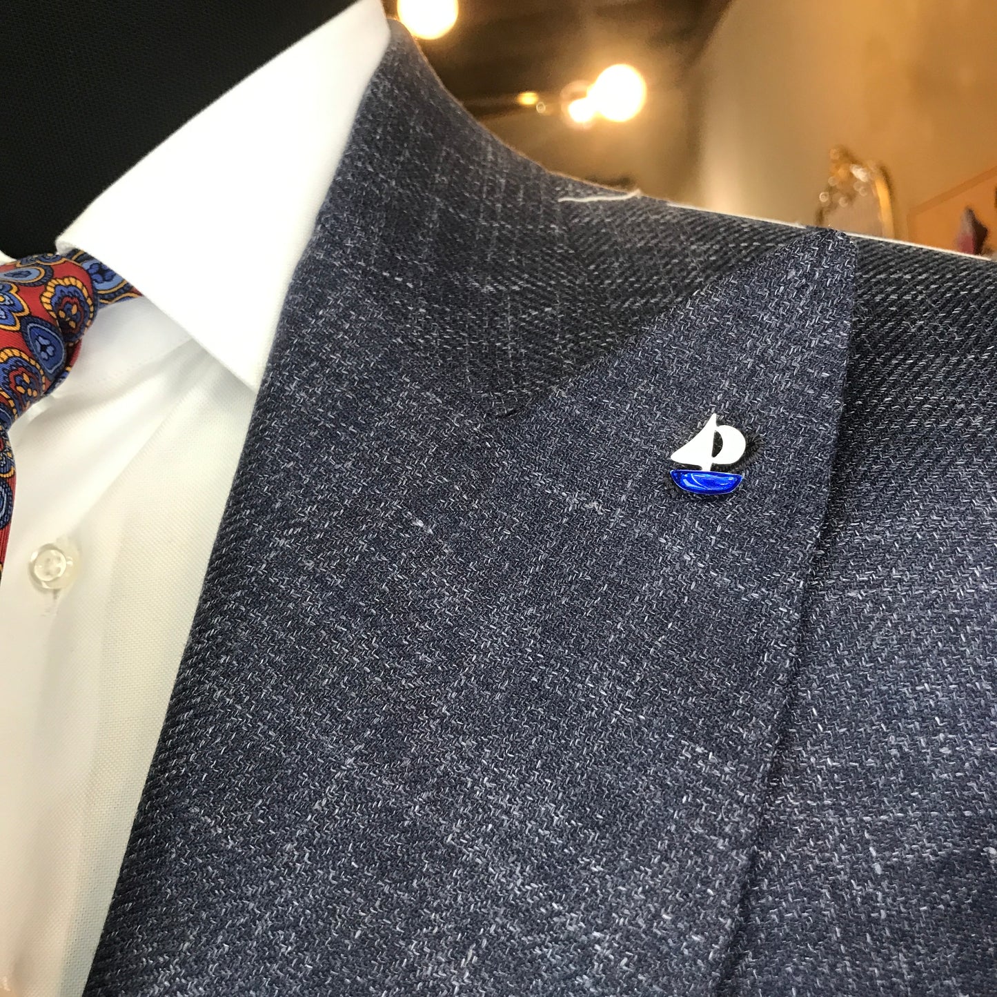 Spilla argento barchetta smalto bianco e blu