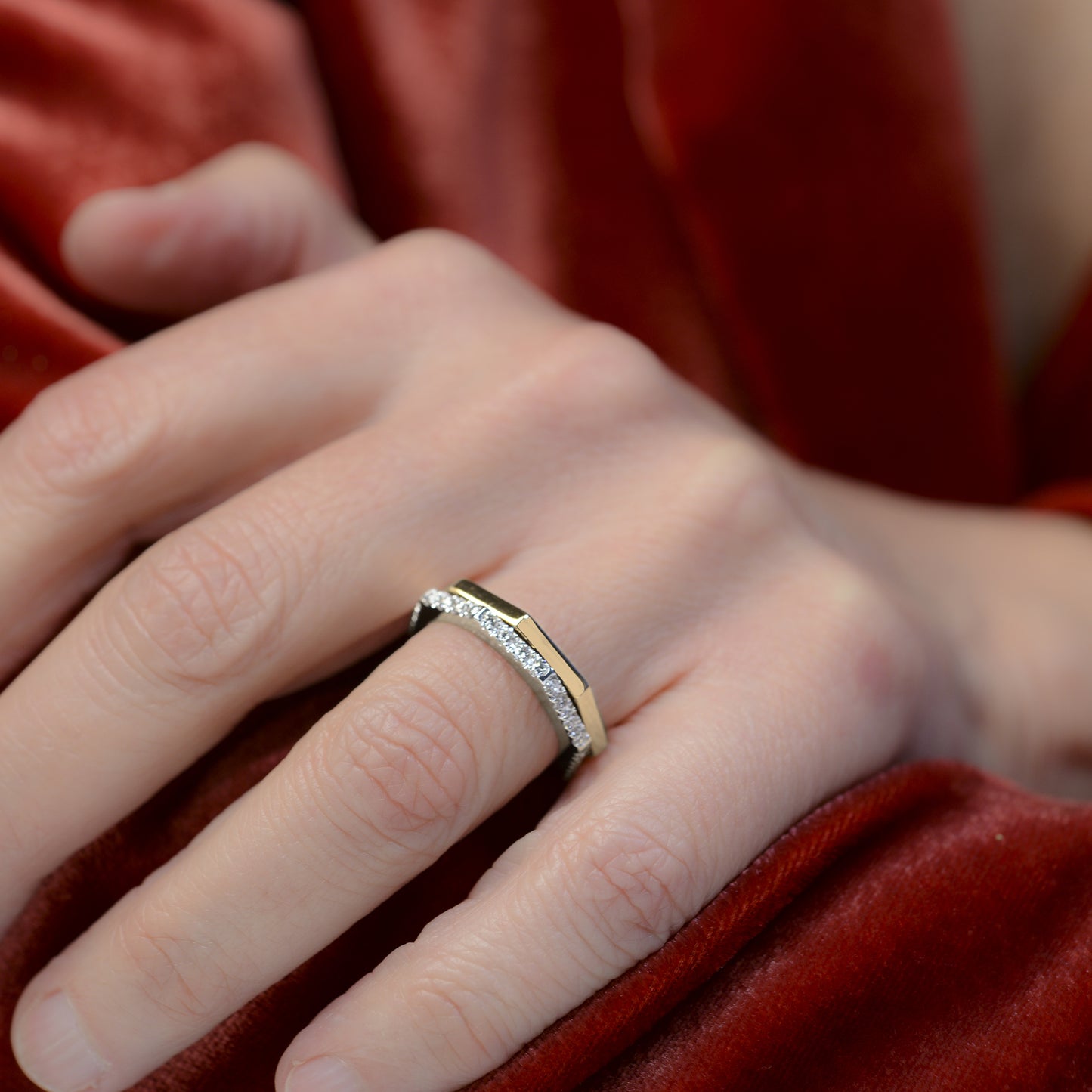 Octagon shaped diamond band