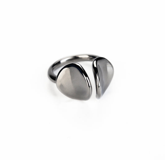 Open cuff ring in blackened silver