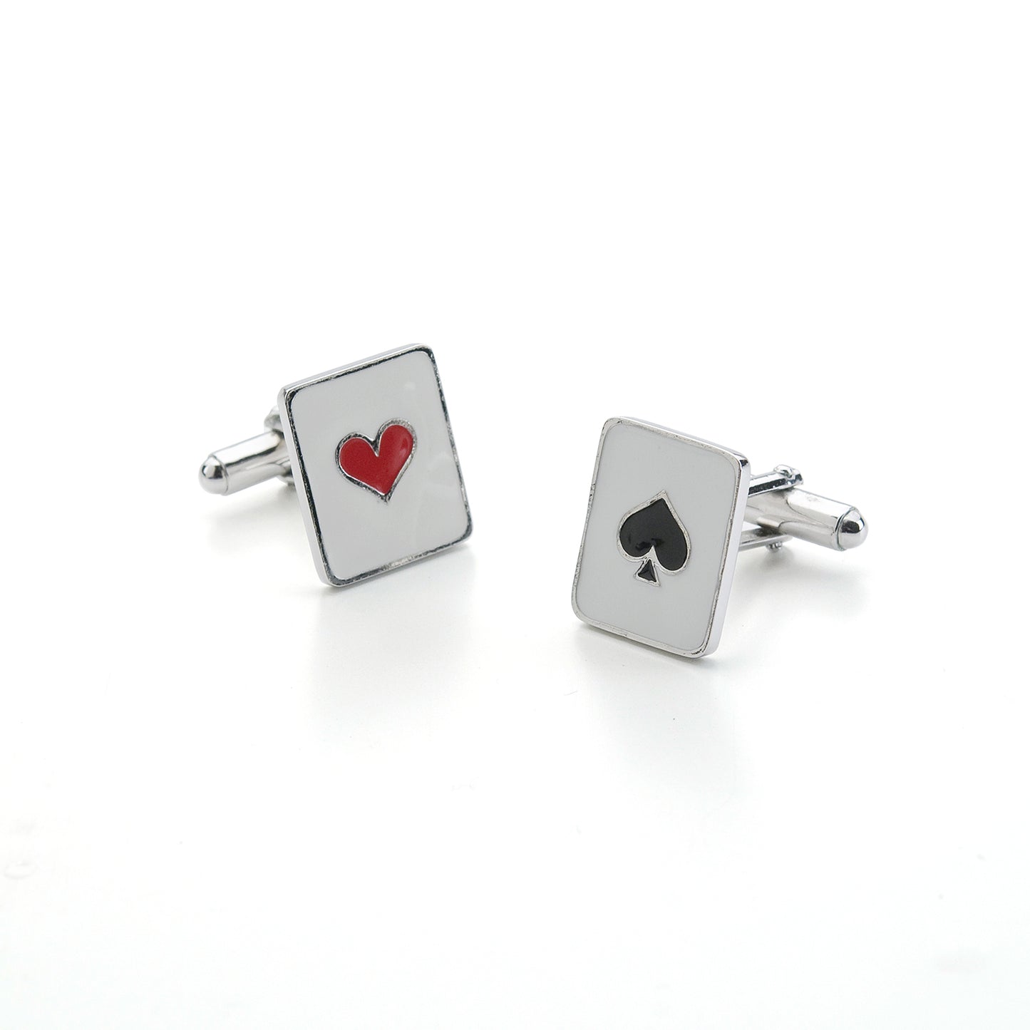 Playing card cufflinks in silver and enamel