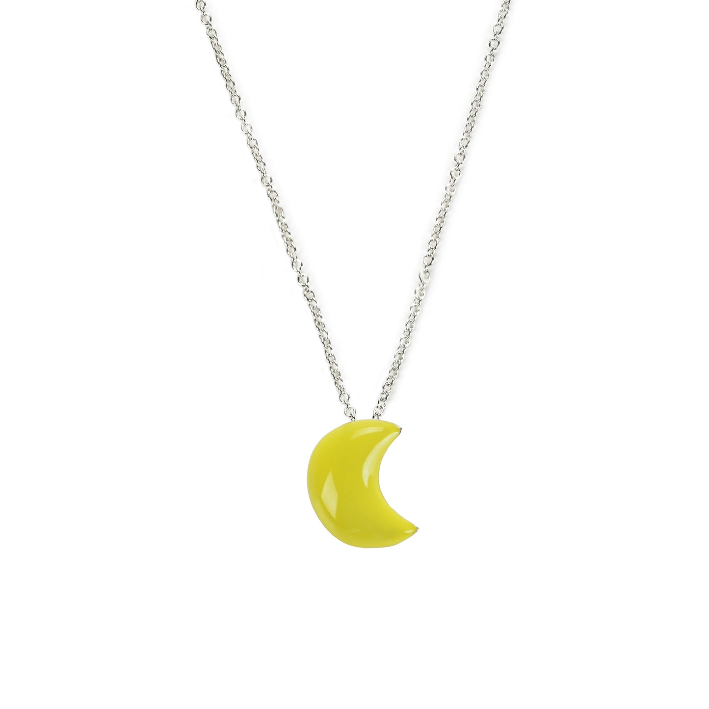 Crescent moon pendant necklace in silver and enamel
