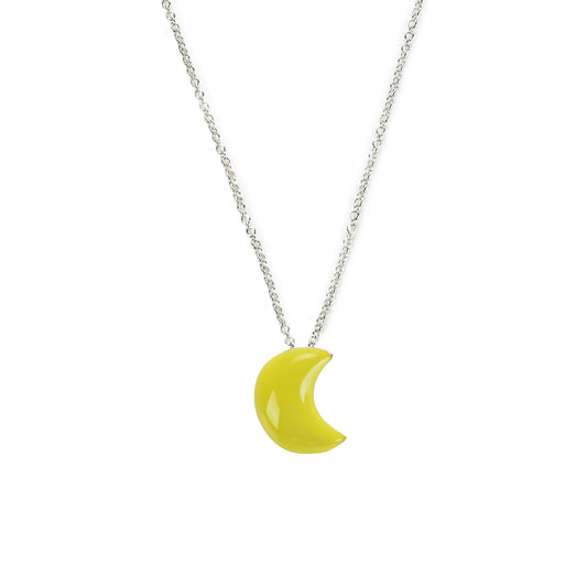 Crescent moon pendant necklace in silver and enamel