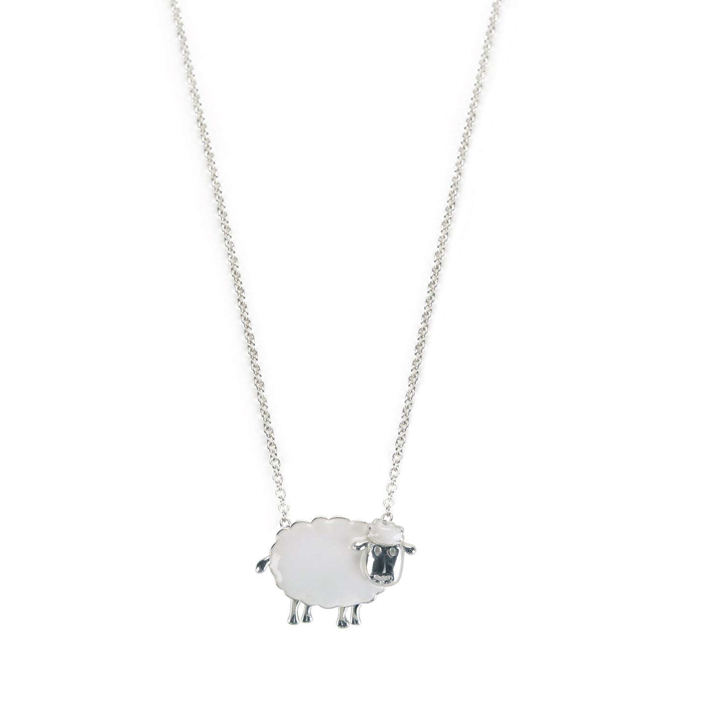 White sheep necklace in silver and enamel