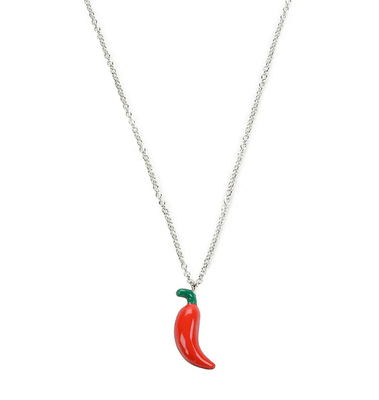 Chilli pepper pendant necklace in silver and enamel