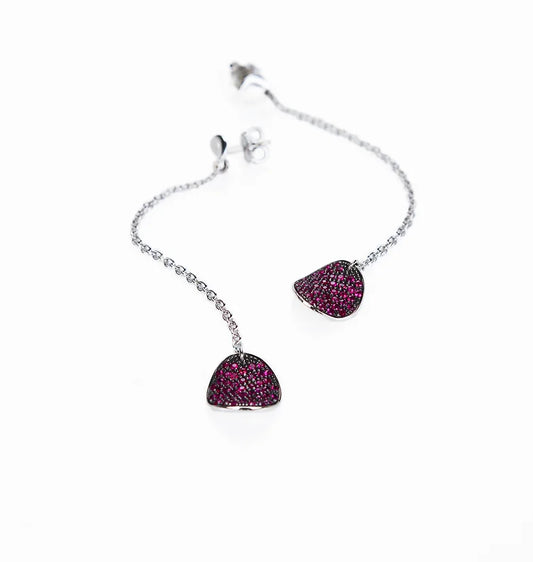 Pendant earrings with rubies petal