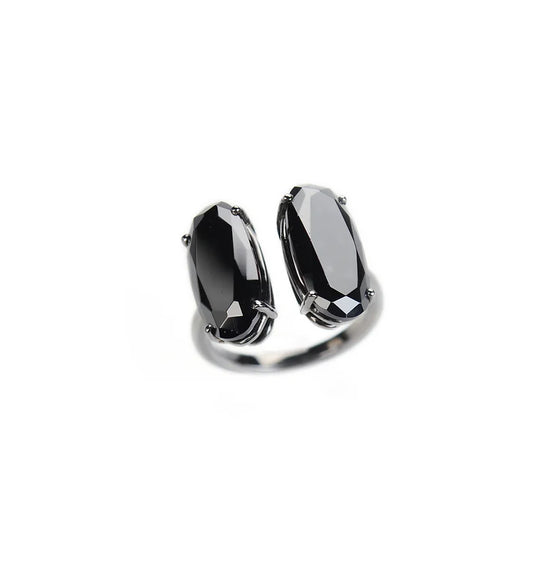 Open cuff ring with black zircons