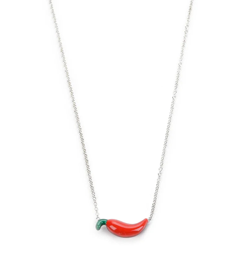 Chilli pepper necklace in silver and enamel