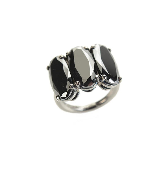 Trilogy ring with black zircons