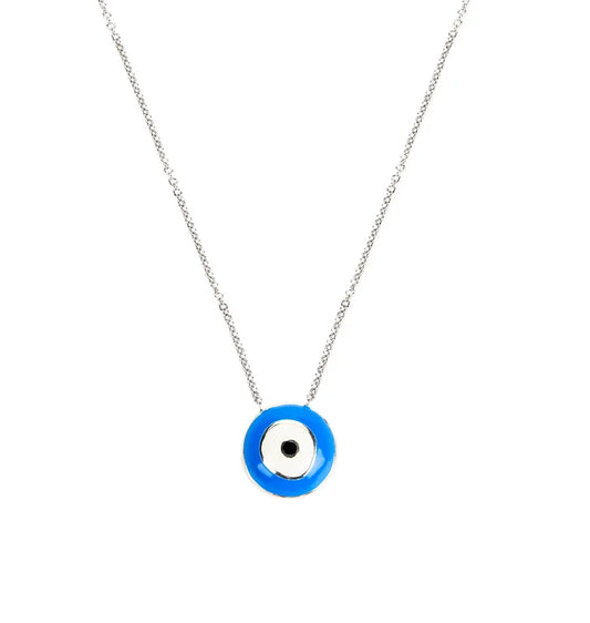 Eye pendant necklace in silver and enamel