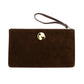 Clutch bag in brown leather with enameled silver detail
