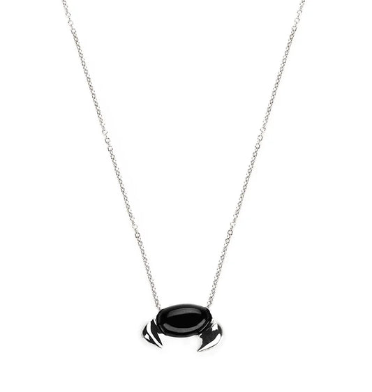 Black crab pendant necklace in silver and enamel