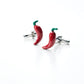 Chilli pepper cufflinks in silver and red enamel