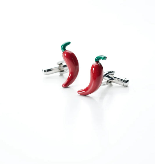 Chilli pepper cufflinks in silver and red enamel
