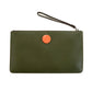 Clutch bag in green leather with silver and enamel detail