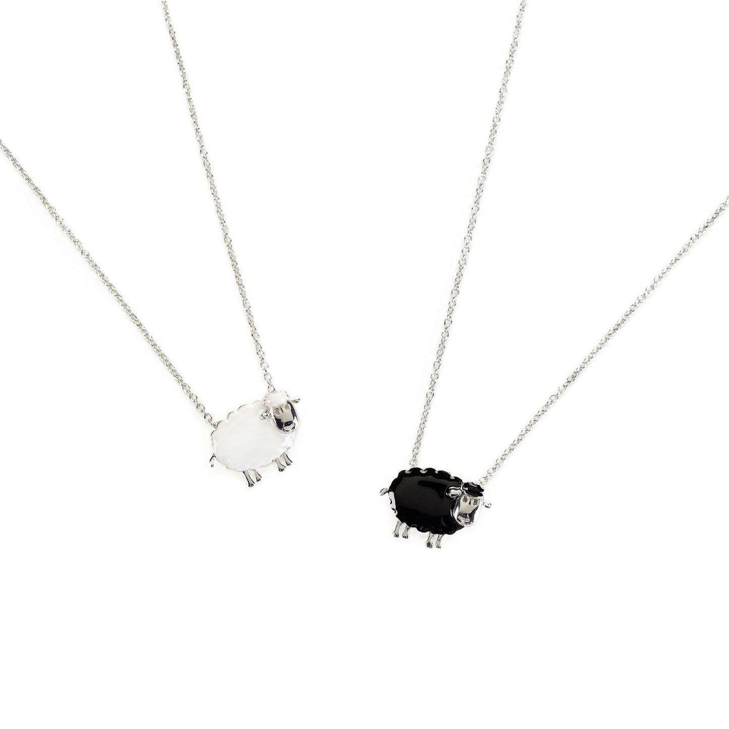Black sheep necklace in silver and enamel