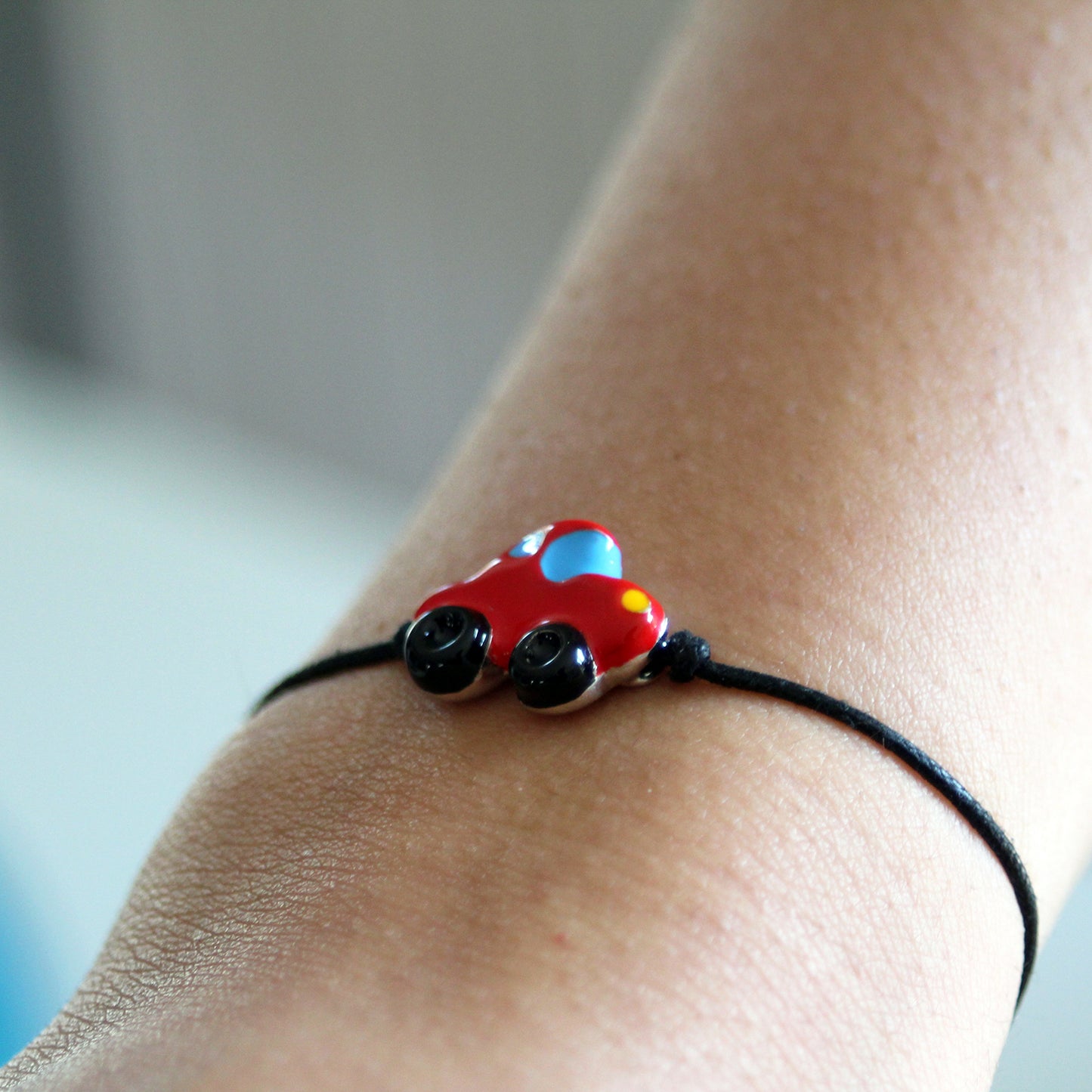 Red car bracelet bracelet in sterling silver and enamel