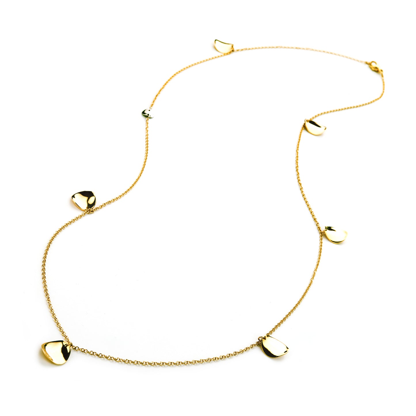 Long gold necklace with charms