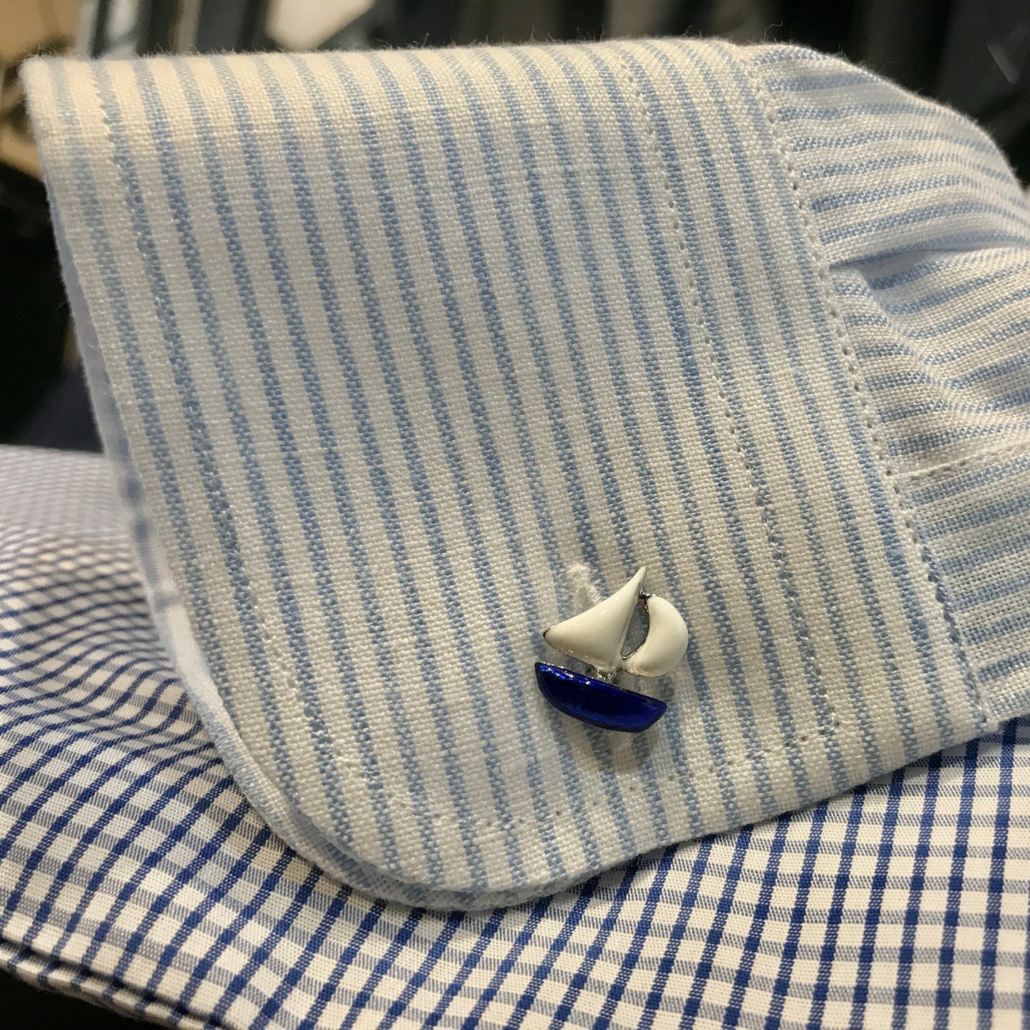 Sail boat cufflinks, in silver and enamel