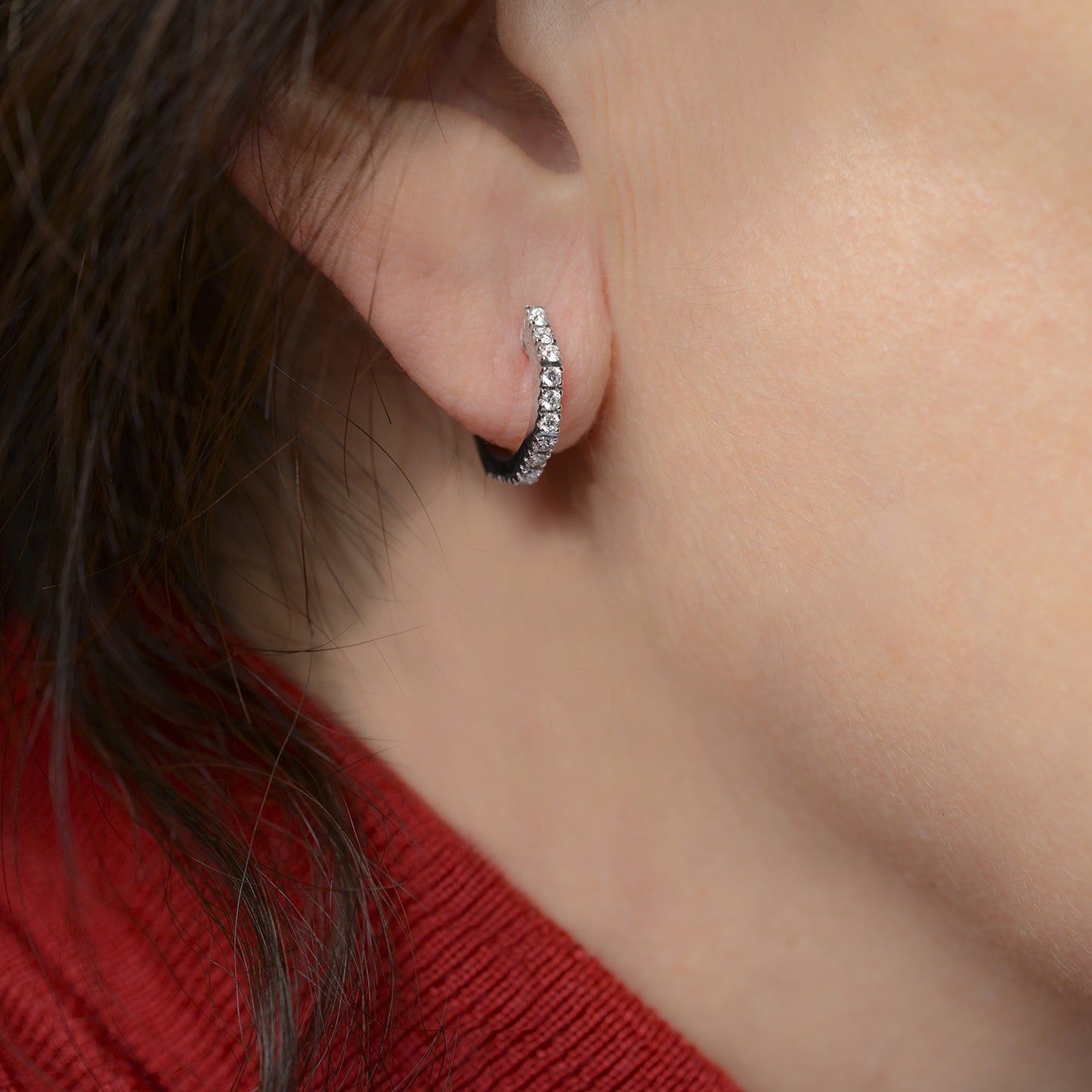 Octagon ear hoop earrings in white gold and diamonds