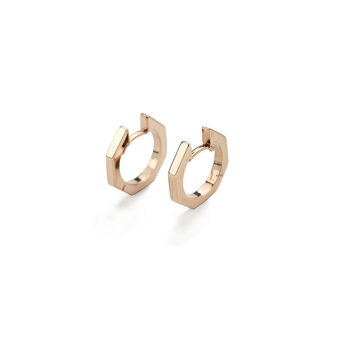 Octagon hoop earrings in rose gold