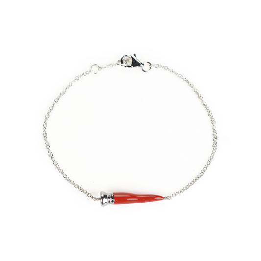 Red lucky horn bracelet in sterling silver and enamel