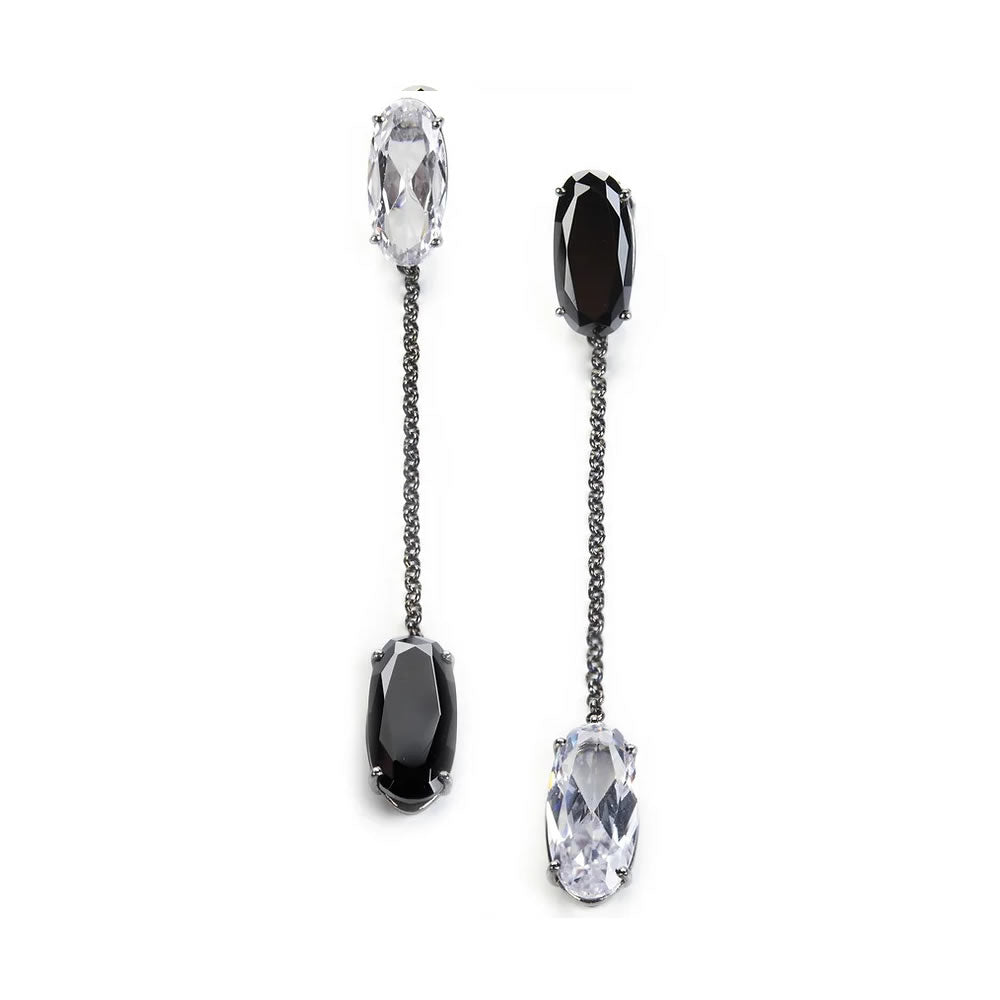 Drop earrings with black and white zircons