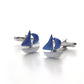Sail boat cufflinks, in silver and enamel